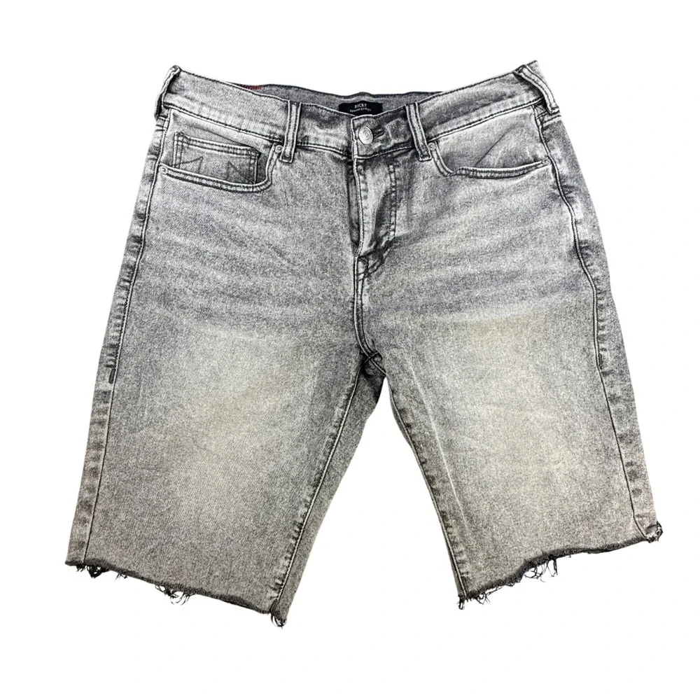 True Religion Mens Ricky Relaxed Straight Cutoff Shorts 34 Grey Acid Wash Denim